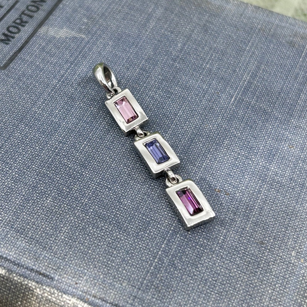 Vintage 90s Lia Sophie Amethyst Color Rhinstone Silver Pendant Costume Jewelry